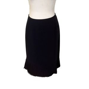 Vintage Albert Nipon Black Pencil Skirt Pleated Bottom Petite Size 10P
